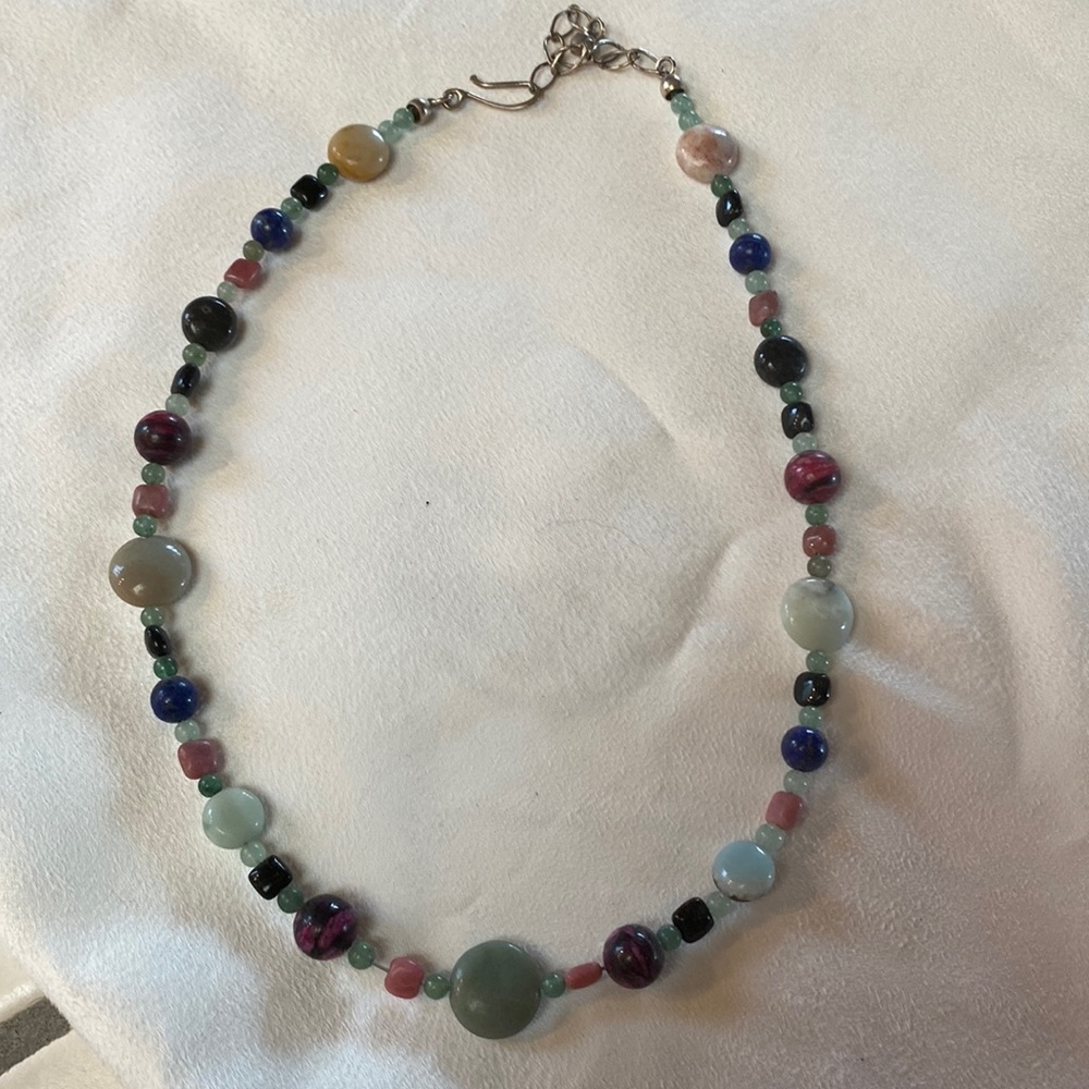 Beautiful semi precious stones in a long choker strand